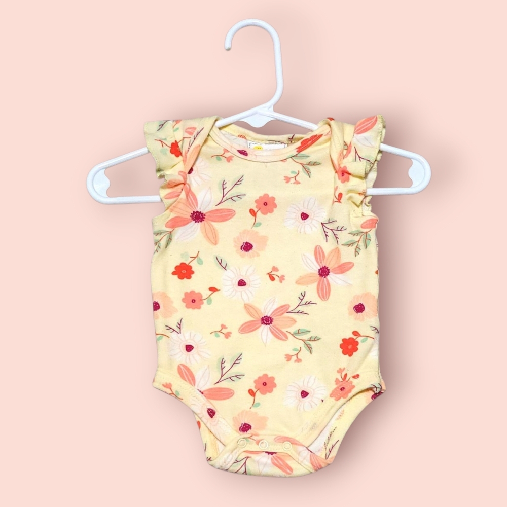 Floral Yellow Infant Baby Onesie (0-3M)